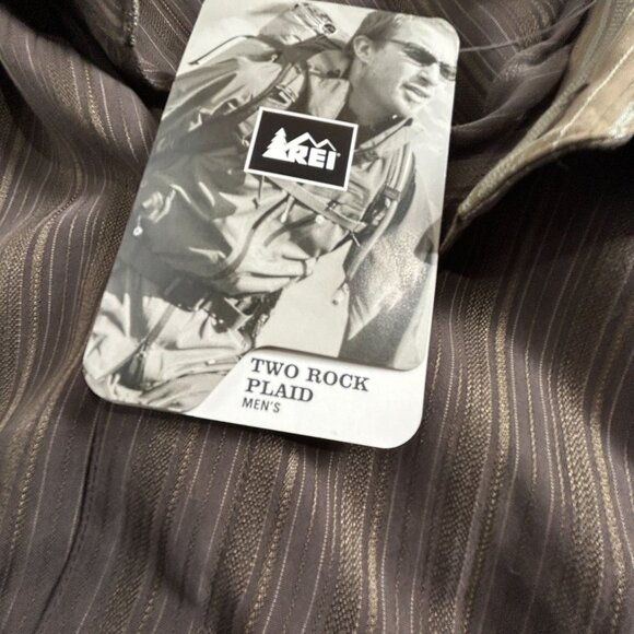 REI Mens Two Rock Striped Short Sleeve Shirt Large Brown Travel Lightweight New - Picture 4 of 9